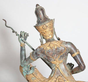 Asian Thai Gilt Vintage Bronze Statue of a Prince Playing Music