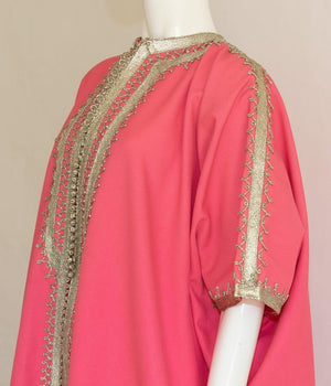 Moroccan Caftan Pink Color with Silver Trim, Vintage Kaftan circa 1970
