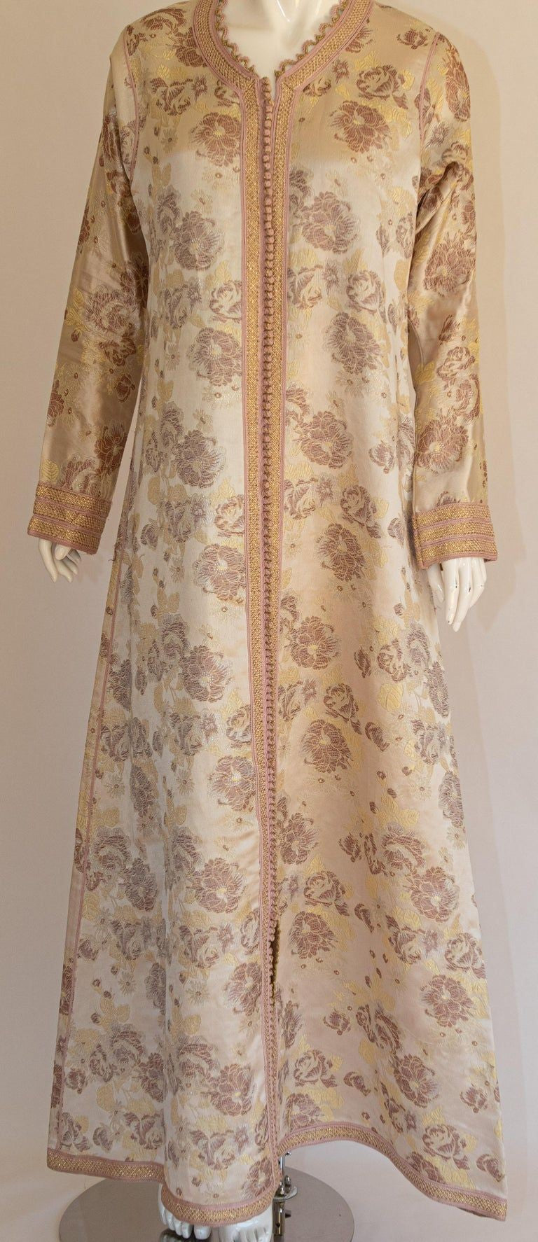 Moroccan Caftan Gold Damask Embroidered, Vintage, 1960s