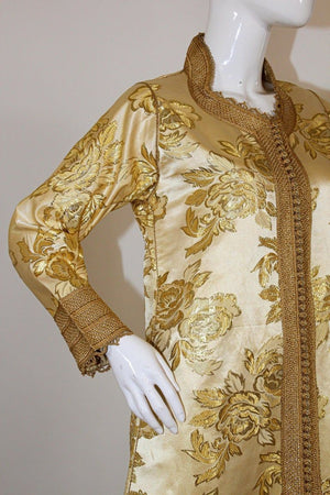 Moroccan Caftan Gold Damask Embroidered, Vintage, 1960s