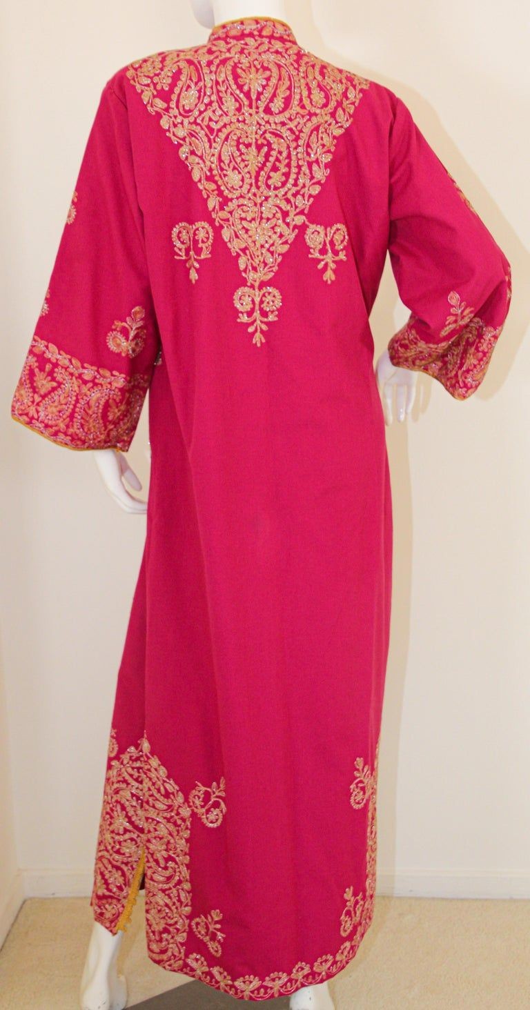 Vintage Moroccan Caftan Hot Pink with Gold, 1970's