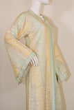 Vintage Moroccan Kaftan, Gold and Sage Damask Embroidered, ca. 1970s