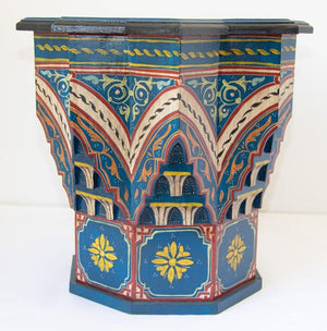Moroccan Side Table Hand Painted Wood in Moorish Style 1960s