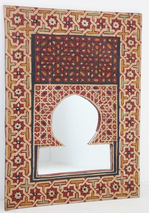Vintage Moroccan Mirror Hand Painted with Red Moorish Design