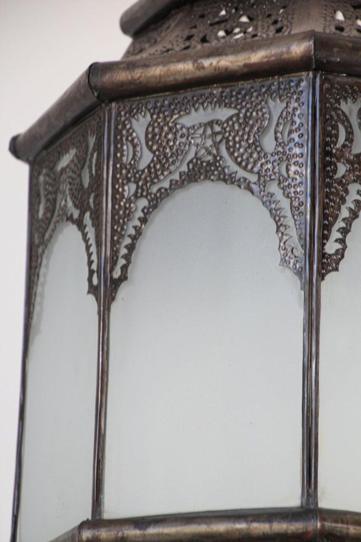 Moroccan Moorish Hanging Metal Lantern with Milky Glass
