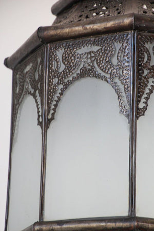Moroccan Moorish Hanging Metal Lantern with Milky Glass