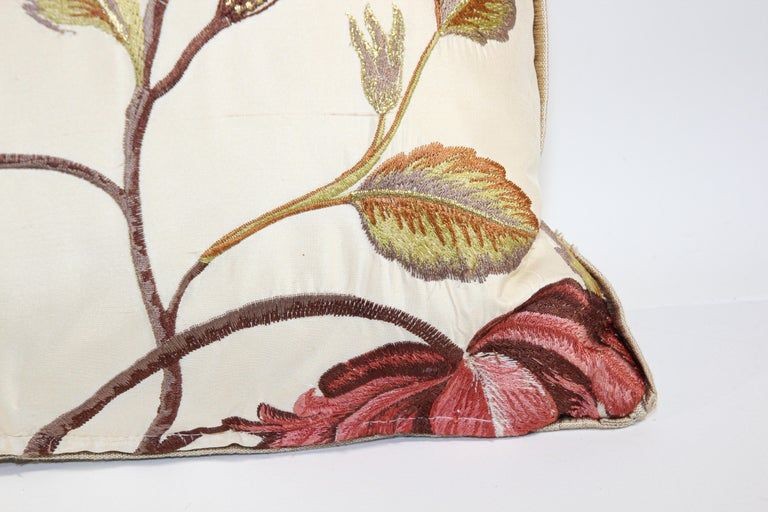 Vintage Throw Decorative Taffeta Pillow Embroidered with Flowers