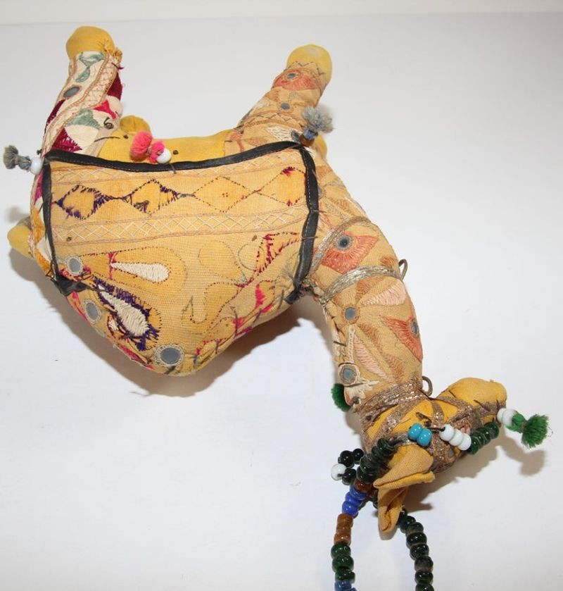 Handcrafted Vintage Stuffed Raj Cotton Embroidered Camel Toy, India, 1950