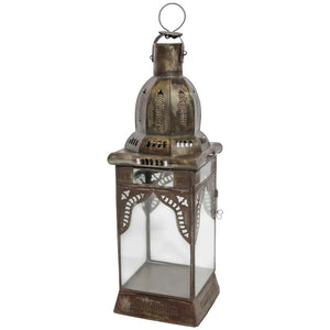 Moroccan Metal Candle Lantern in Moorish Square Metal and Clear Glass