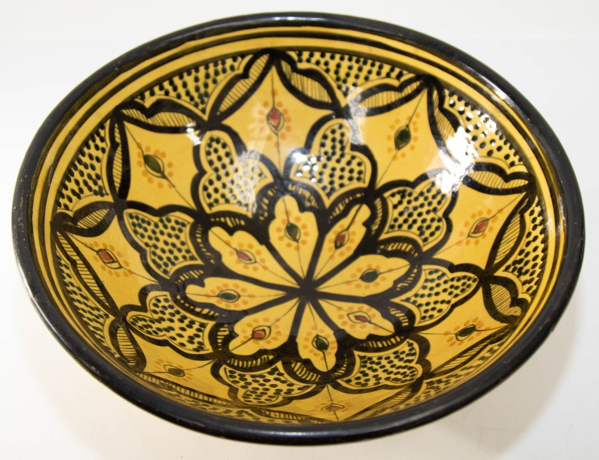 Vintage Moroccan Handcrafted Ceramic Yellow Bowl