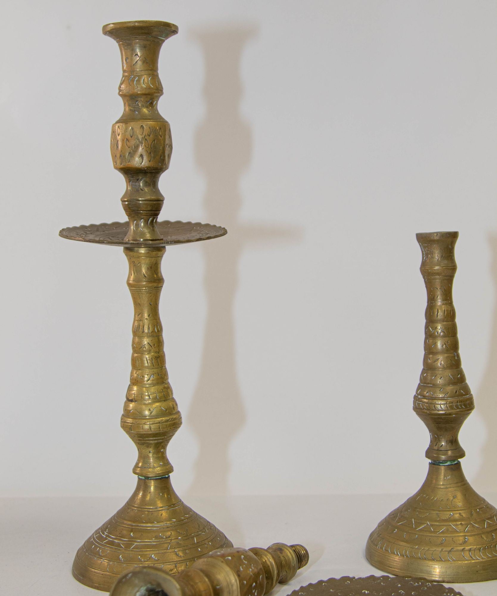 Solid Brass Vintage Moroccan Candle Holder a Pair 1950's