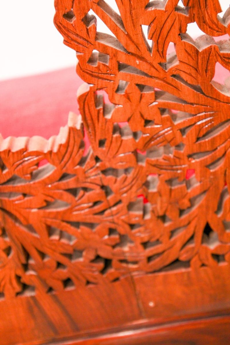 Anglo-Raj Settee with Open Back Hand Carved Tree of Life Back