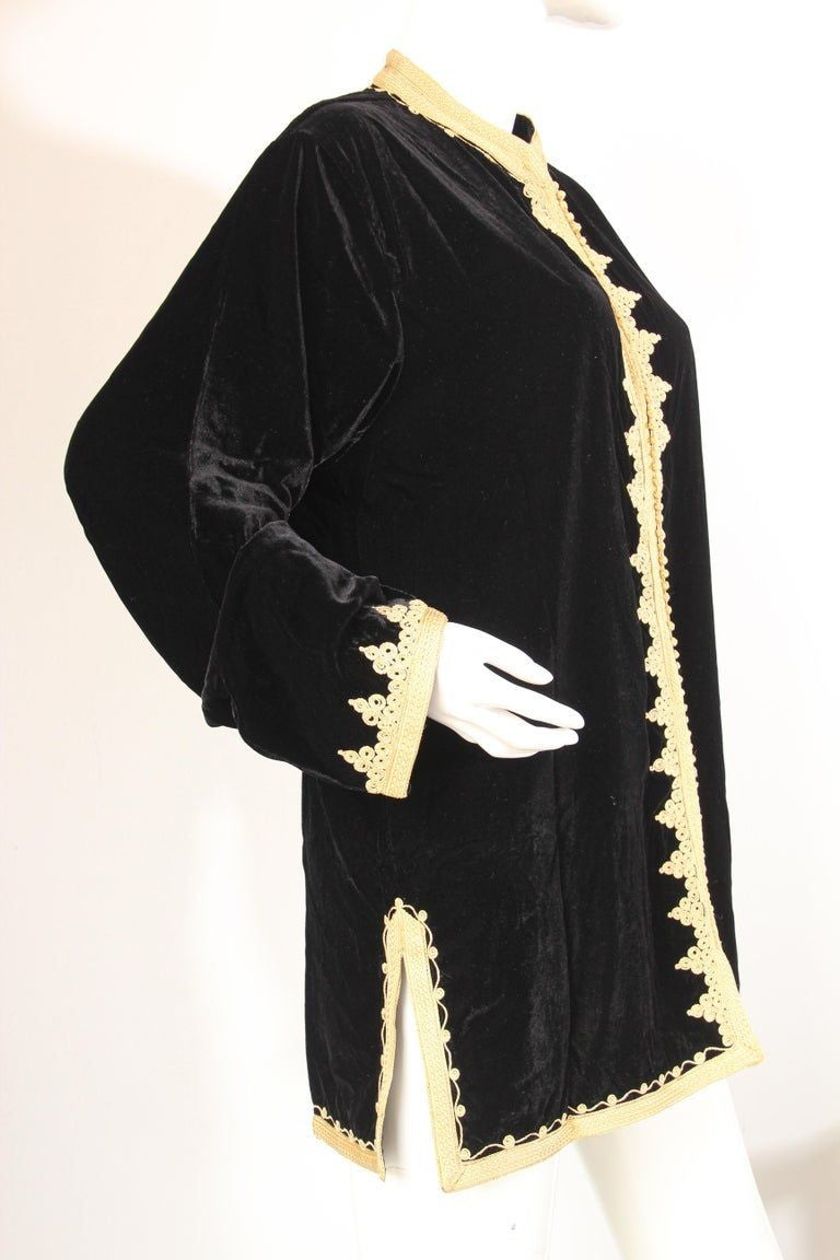 Moroccan Kaftan Black Velvet Vest with Gold Embroideries