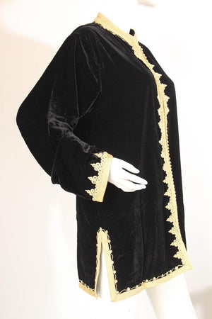 Moroccan Kaftan Black Velvet Vest with Gold Embroideries