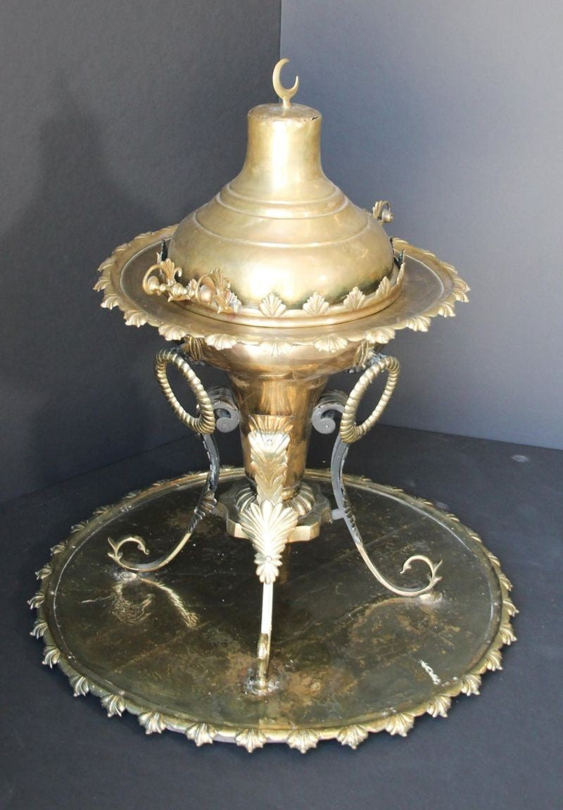 Antique Large Arabian Polished Brass Incense Burner Islamic Moorish Style 19th c