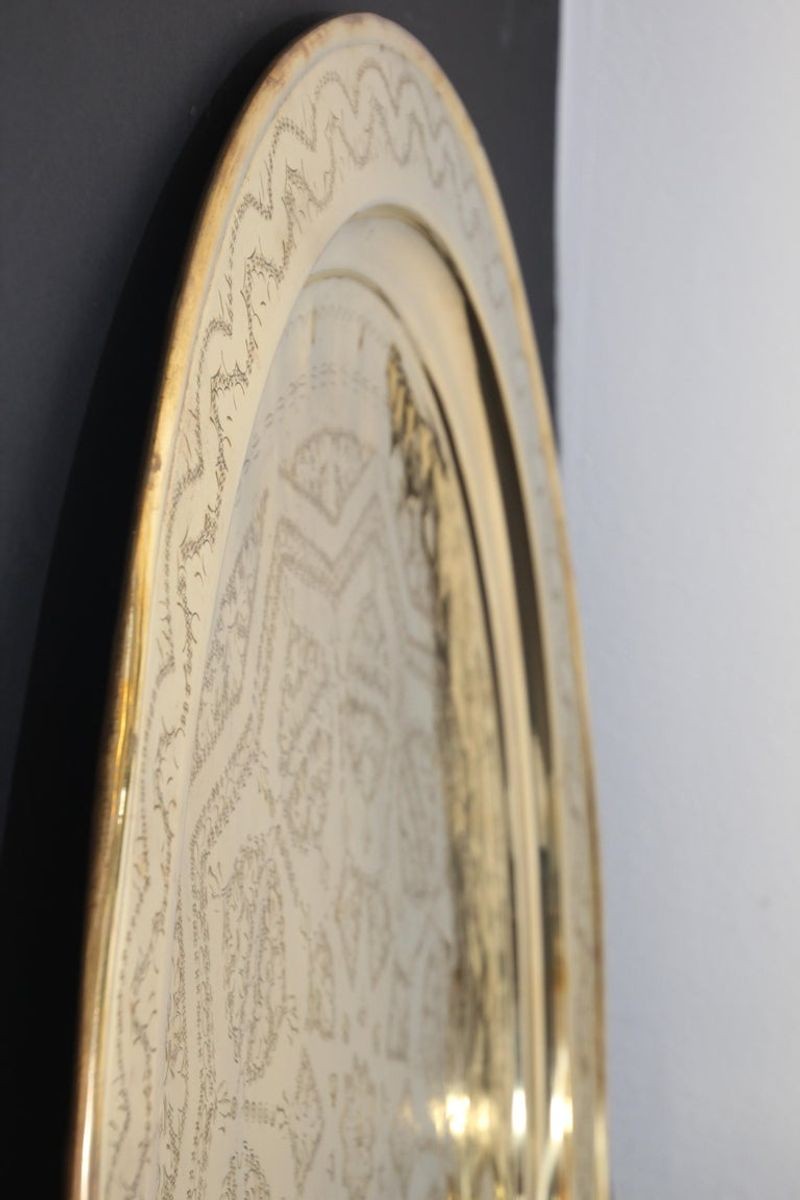 Monumental Moroccan Polished Metal Brass Tray Platter 39 inches