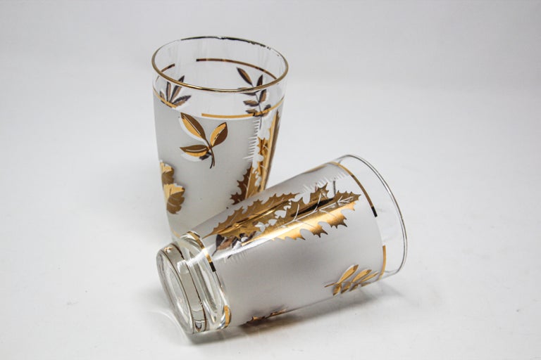 Vintage Libbey Cocktail Glasses Set, Frosted Glass with Gold Leaf