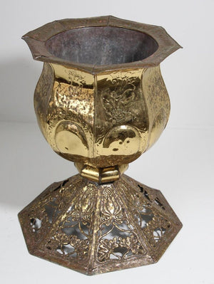 Vintage Brass Metal Embossed Footed Cachepot