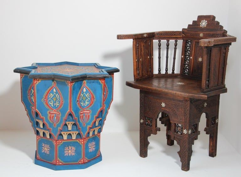 Moroccan Moorish Star Shape Blue Pair of Side Drinks tables 1960s