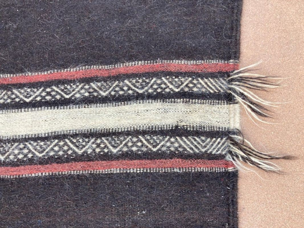Moroccan Vintage Flat-Weave Black Camel Hair Tribal Rug