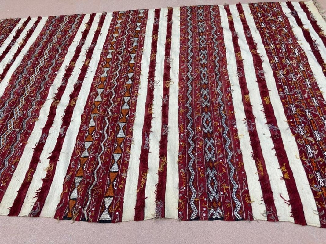 1960s Authentic Moroccan Vintage Tribal Kilim Handira Rug