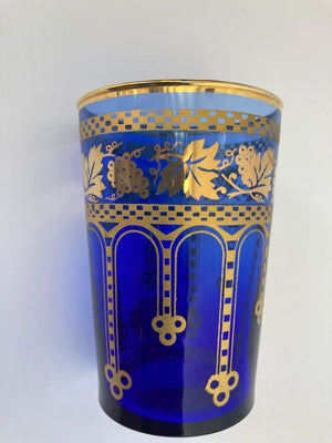 Moorish Blue and Gold Crystal Barware Italian Drinking Glasses Set of 4