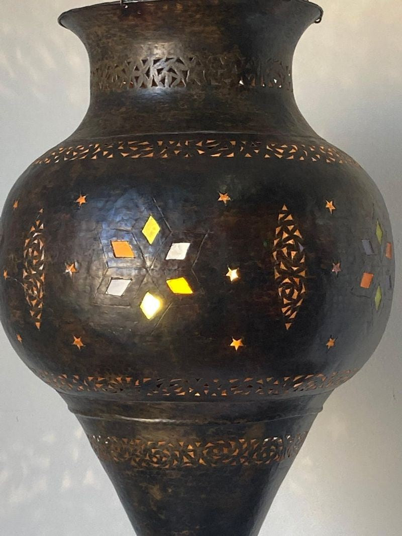 Vintage Moroccan Bronze Moorish Chandelier