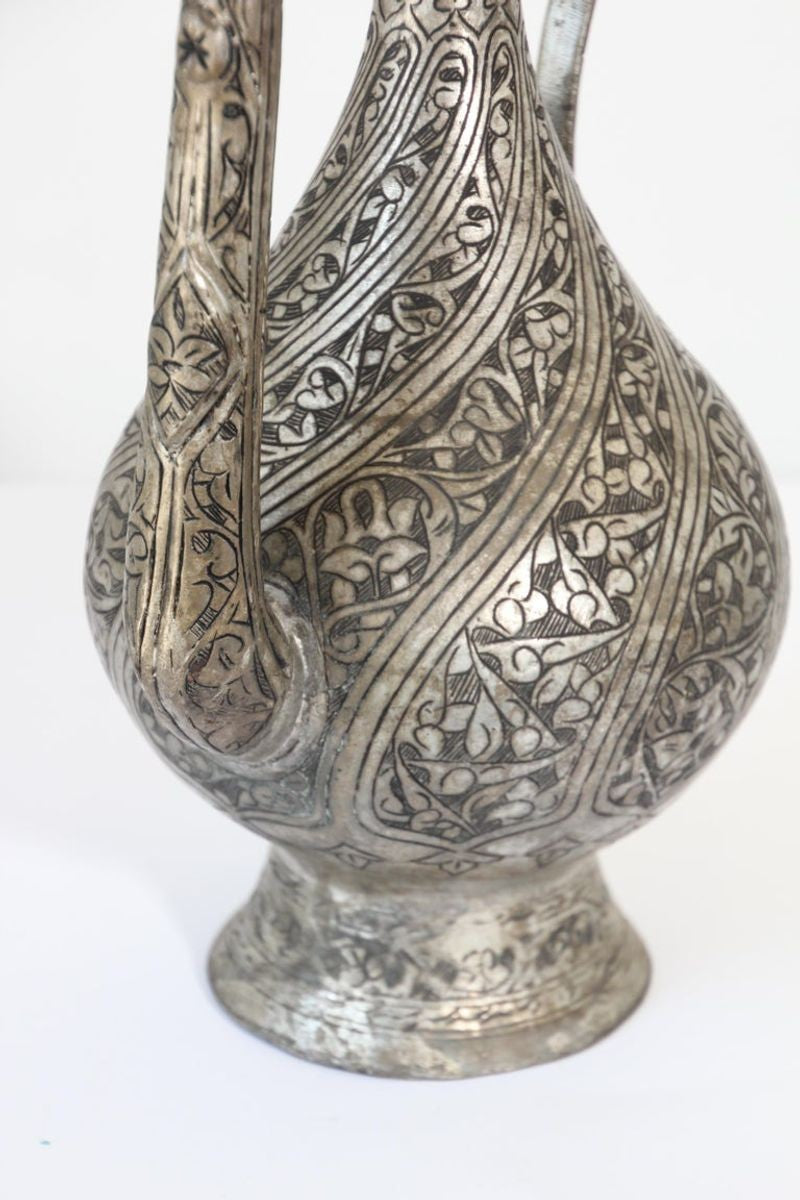 Middle Eastern Islamic Turkish Ottoman Tinned Copper Ewer