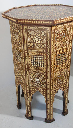 Moorish Handcrafted Octagonal Pedestal Table Inlaid with Mosaic Marquetry