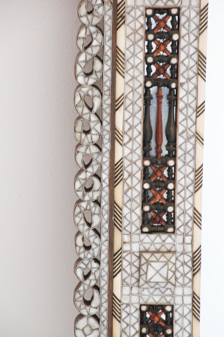 White Shell Inlaid Antique Middle Eastern Damascene Syrian Mirror 66"