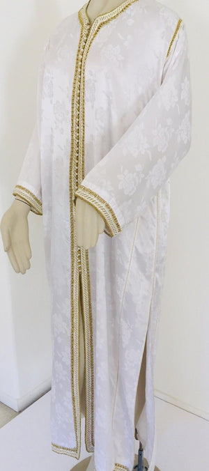 Moroccan Floral White Kaftan Maxi Dress Caftan Size Large