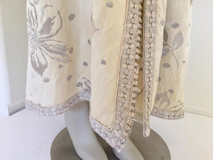 1960's Vintage Moroccan Caftan with Silver Metallic Floral Silk Brocade