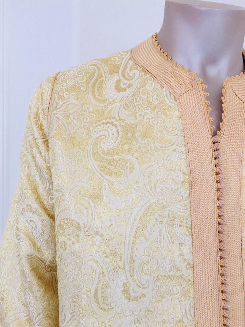 Moroccan Kaftan Gold and Silver Brocade 1970s Maxi Dress Caftan