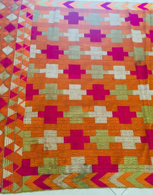 Phulkari Bawan Bagh Silk Embroidery Wedding Shawl, Punjab India