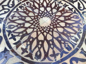 Moroccan Mosaic Tile Side table on Iron Base, Brown and White