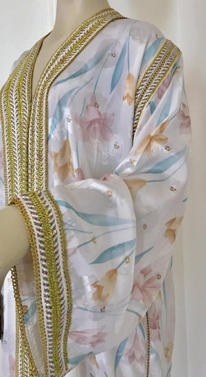 Vintage Moroccan White Kaftan Maxi Dress Caftan Size Large