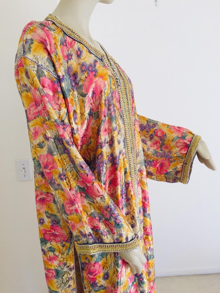 Vintage Moroccan Caftan Metallic Floral Silk Brocade
