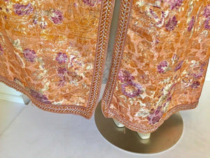 Moroccan Kaftan Orange and Purple Floral with Gold Embroidered Maxi Dress Caftan