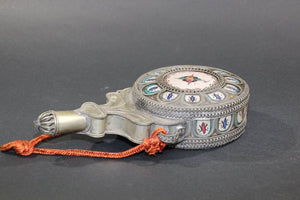 Moroccan Ceramic Flask Bottle from Fez with Silvered Filigree