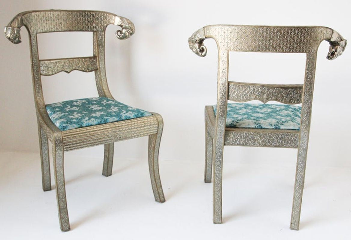 Anglo-Indian Silvered Wrapped Clad Side Chairs and Table