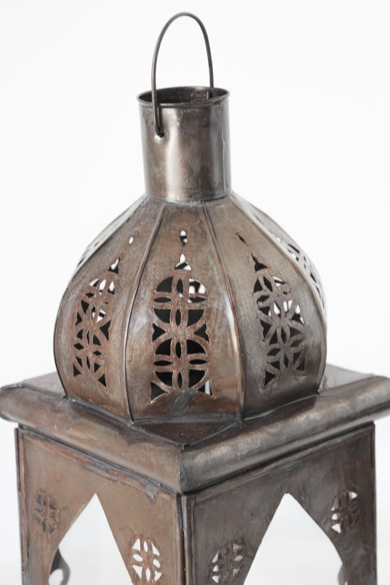Moroccan Square Tole and Clear Glass Candle Lantern