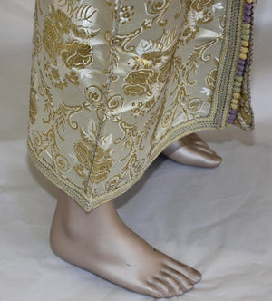Moroccan Vintage Kaftan Gentleman Damask Gold Caftan, circa 1970