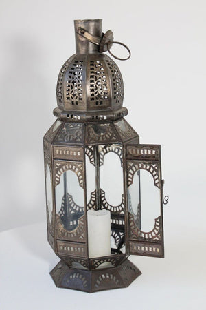 Moroccan Metal and Clear Glass Candle Lantern