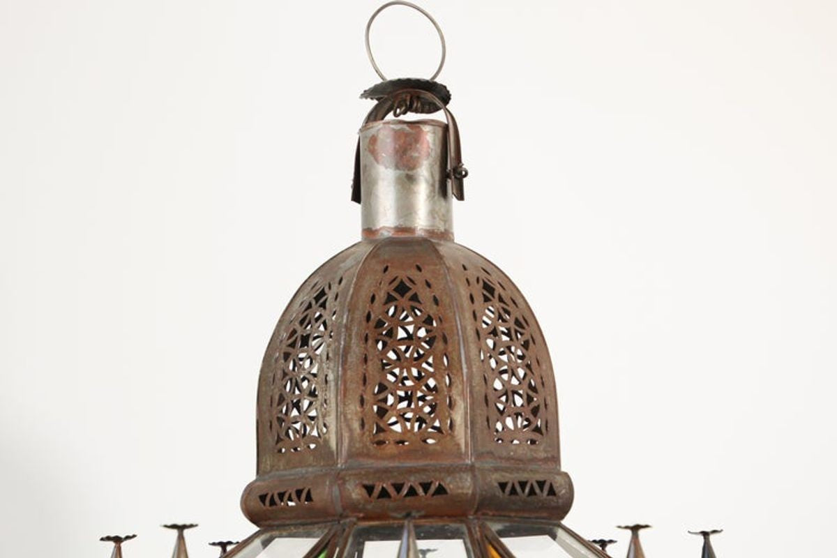 Moorish Glass Lantern, Handcrafted Metal & Glass, Morocco