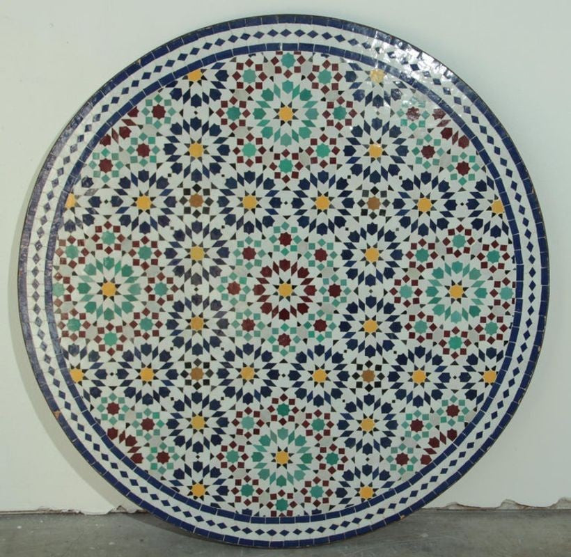 Moroccan Round Mosaic Outdoor Tile Table in Fez Moorish Design