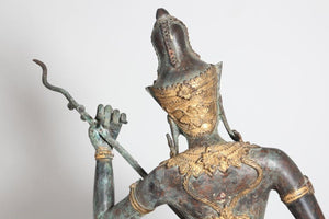 Asian Thai Gilt Vintage Bronze Statue of a Prince Playing Music