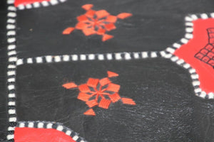 Vintage Moroccan Leather Rectangular Pouf in Red and Black
