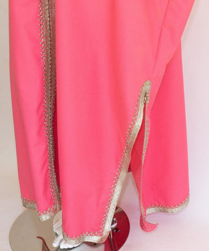 Moroccan Caftan Pink Color with Silver Trim, Vintage Kaftan circa 1970