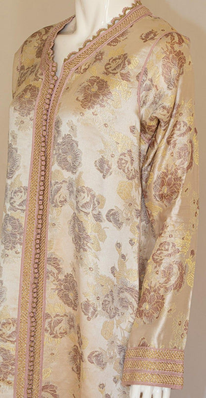 Vintage Moroccan Caftan Gold Damask Embroidered 1960s