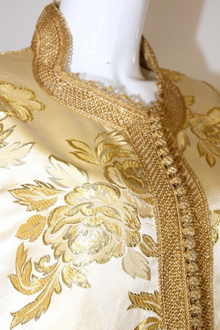 Moroccan Caftan Gold Damask Embroidered, Vintage, 1960s
